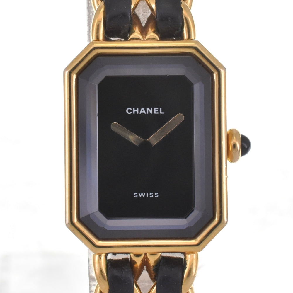 CHANEL Premiere M Gold Plated / Leather black Dial Quartz Ladies
 Watch D#141917