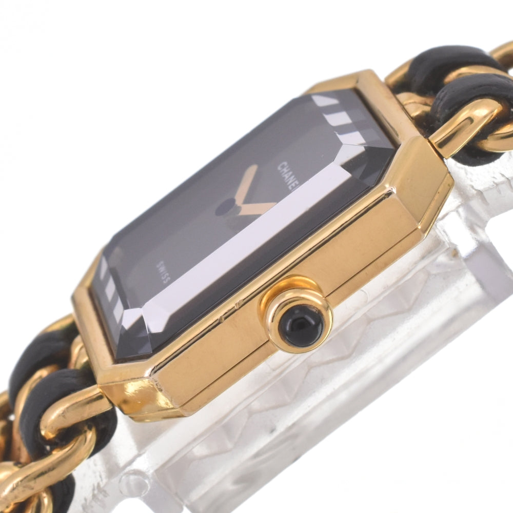 CHANEL Premiere M Gold Plated / Leather black Dial Quartz Ladies
 Watch D#141917