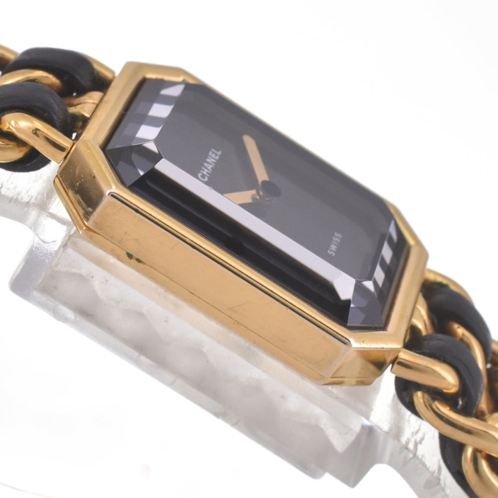 CHANEL Premiere M Gold Plated / Leather black Dial Quartz Ladies
 Watch D#141917