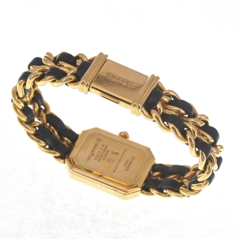 CHANEL Premiere M Gold Plated / Leather black Dial Quartz Ladies
 Watch D#141917