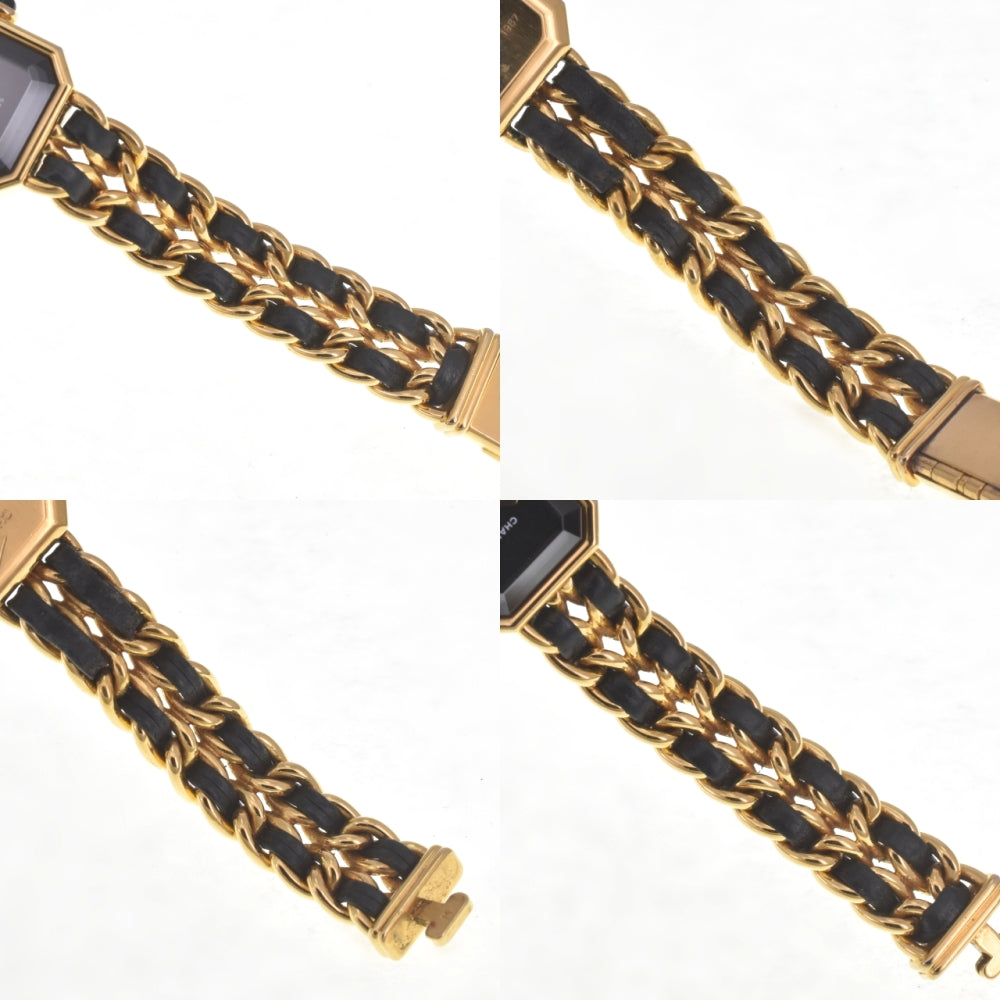 CHANEL Premiere M Gold Plated / Leather black Dial Quartz Ladies
 Watch D#141917