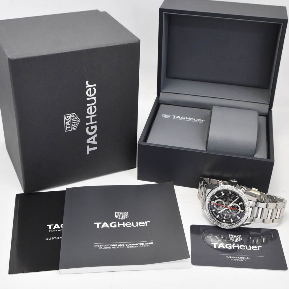 with paper TAG HEUER Carrera CAR201P Caliber Heuer 01 Diamond Bezel Black / skeleton Dial Automatic Men's
 Watch B#141941