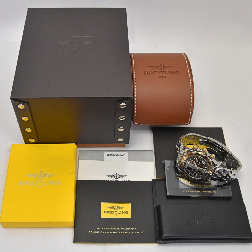with paper BREITLING Chrono mat 44 CB0110 K18PG Bezel black Dial Automatic Men's
 Watch E#142010