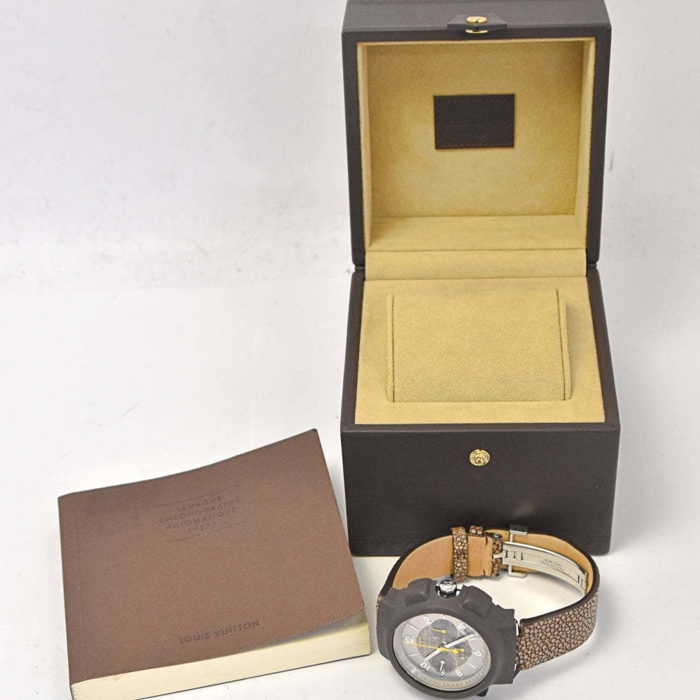 with paper LOUIS VUITTON Tambour Q1142 Chronograph Date Cal.LV277 El Primero Silver / Brown Dial Automatic Men's
 Watch N#142021