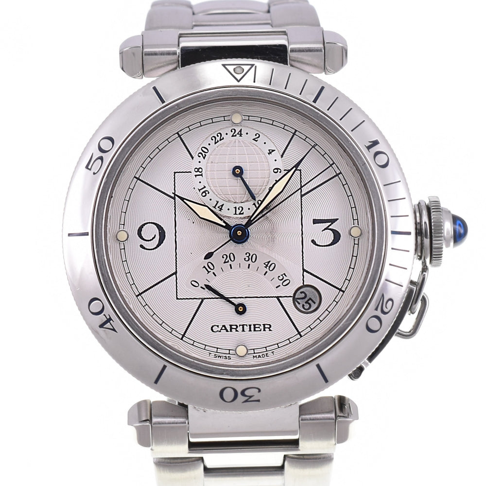 CARTIER Pasha W31037H3 GMT power reserve date Silver Dial Automatic Men's
 Watch P#142043