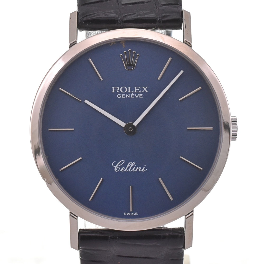 with paper ROLEX Cherini 4112/9 vintage K18WG/Leather Cal.1601 blue Dial Hand Winding Men's
 Watch I#142085