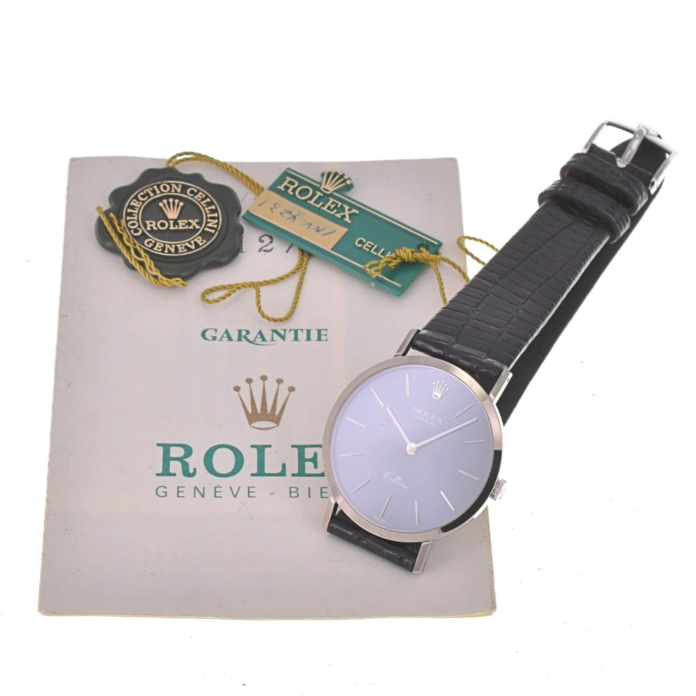 with paper ROLEX Cherini 4112/9 vintage K18WG/Leather Cal.1601 blue Dial Hand Winding Men's
 Watch I#142085