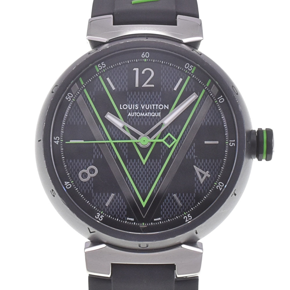 with paper LOUIS VUITTON Tambour Damier Graphite Lace QA131Z Black/Gray/Green Dial Automatic Men's
 Watch E#142220