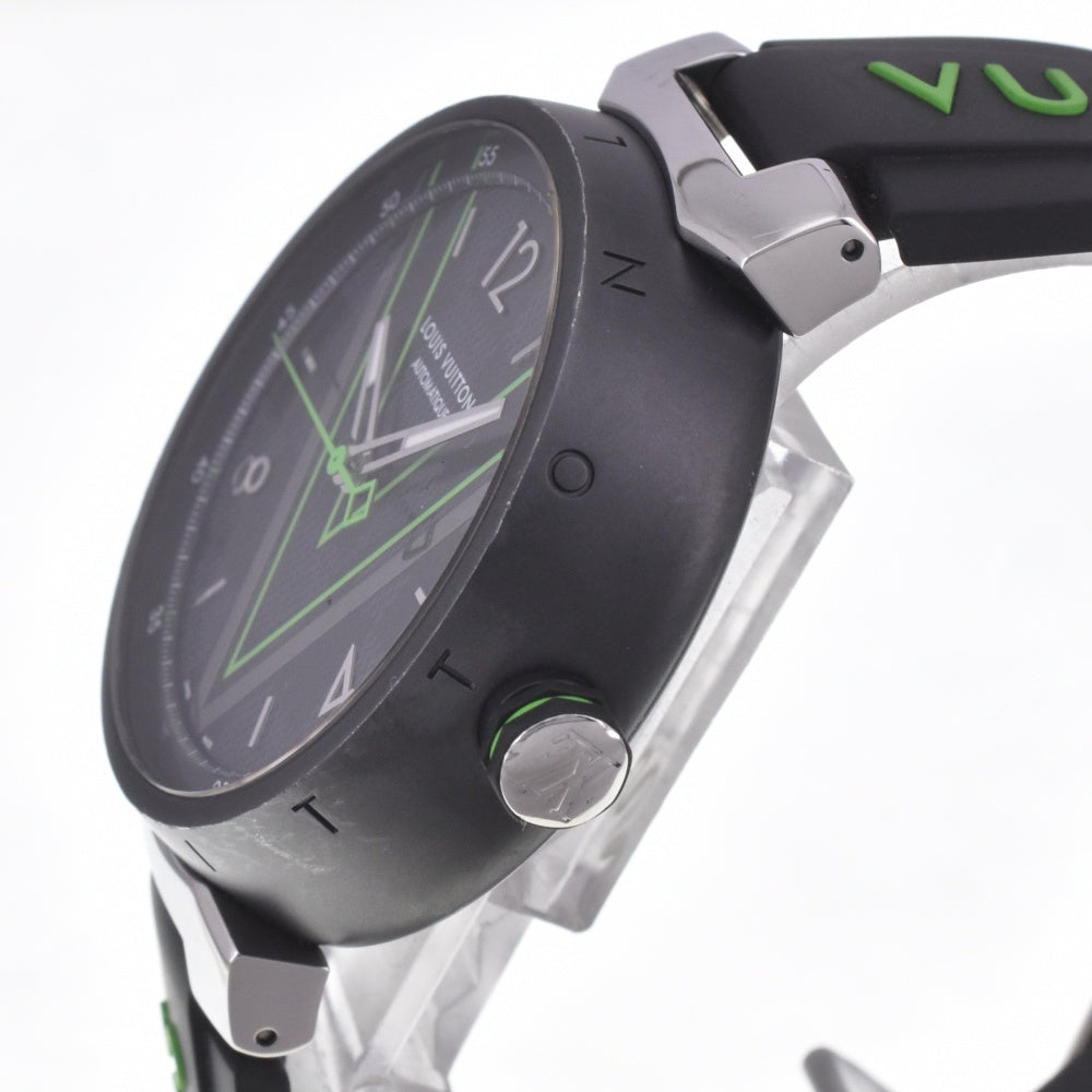 with paper LOUIS VUITTON Tambour Damier Graphite Lace QA131Z Black/Gray/Green Dial Automatic Men's
 Watch E#142220