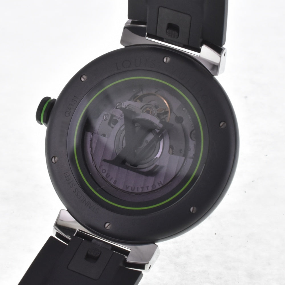 with paper LOUIS VUITTON Tambour Damier Graphite Lace QA131Z Black/Gray/Green Dial Automatic Men's
 Watch E#142220