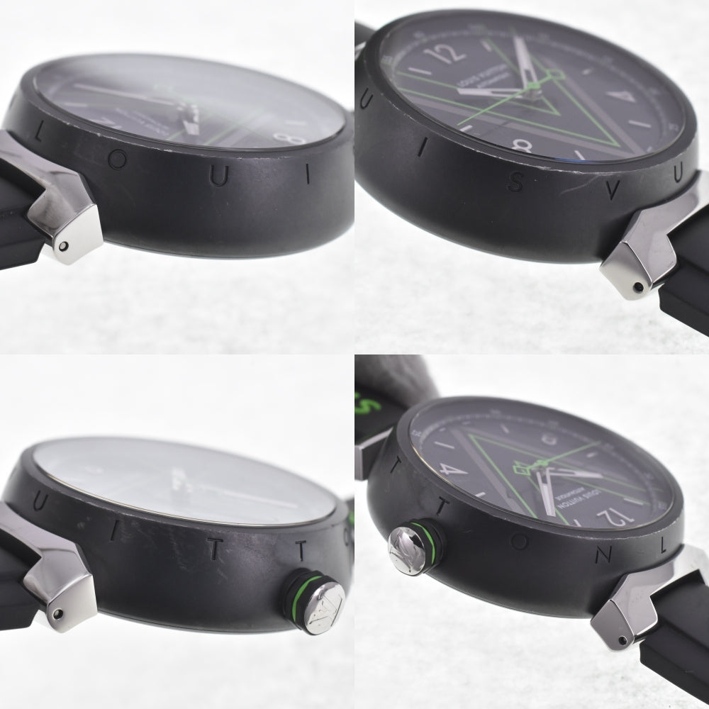 with paper LOUIS VUITTON Tambour Damier Graphite Lace QA131Z Black/Gray/Green Dial Automatic Men's
 Watch E#142220