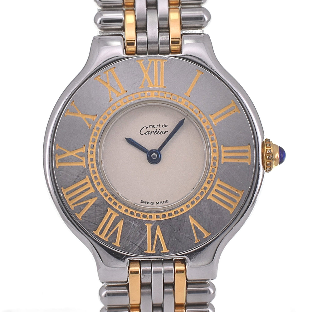 CARTIER Must21 Vantian Stainless Steel/Gold Plated Ivory Dial Quartz Ladies
 Watch D#142242