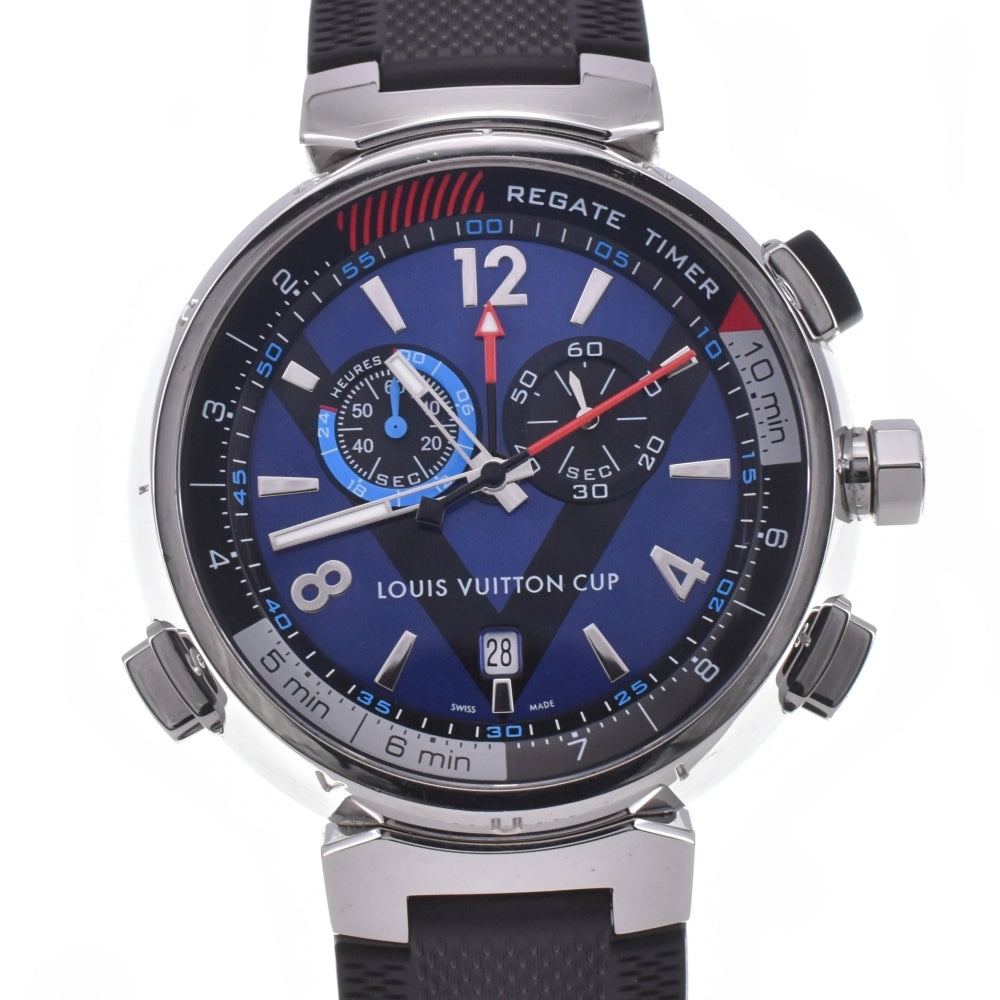 with paper LOUIS VUITTON Tambour Regatta Q102D Chronograph Date Alarm blue Dial Quartz Men's
 Watch E#142257