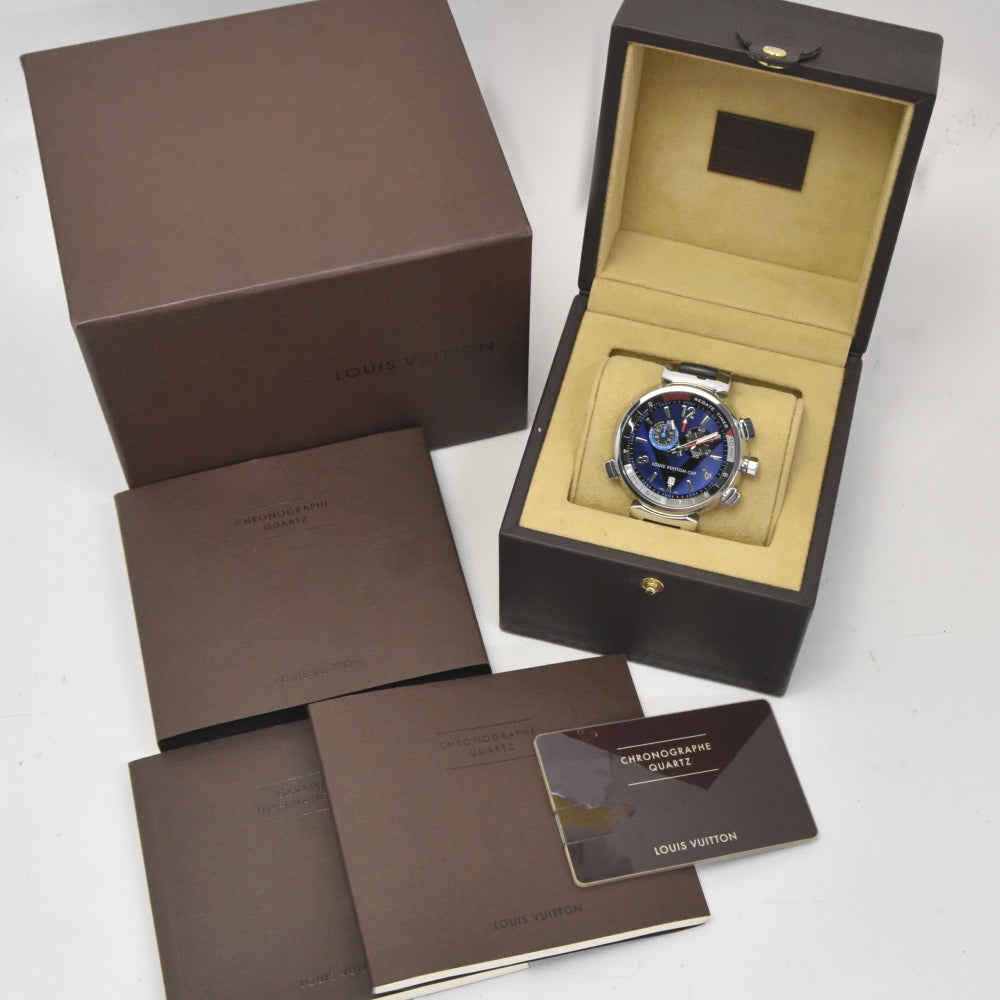 with paper LOUIS VUITTON Tambour Regatta Q102D Chronograph Date Alarm blue Dial Quartz Men's
 Watch E#142257