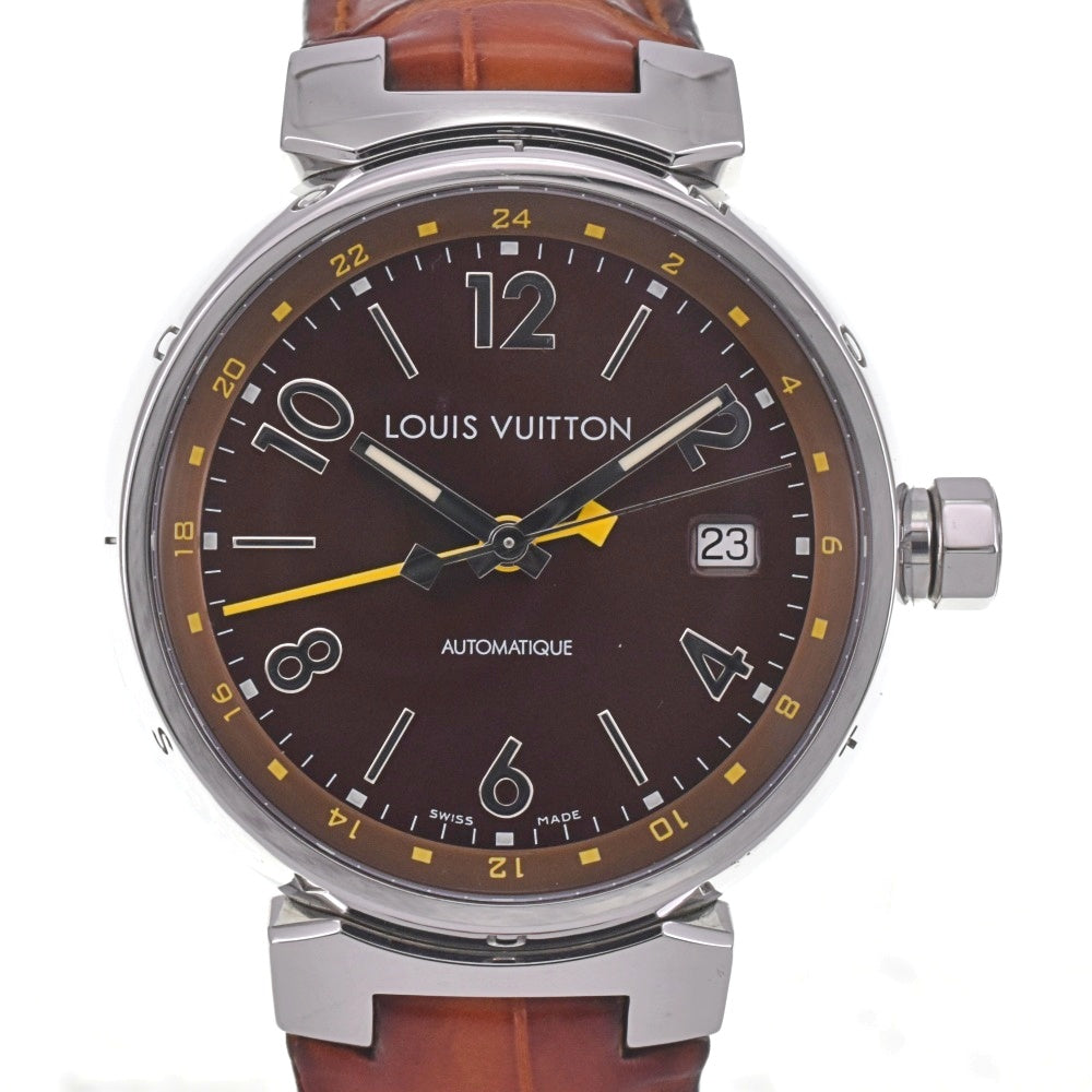 with paper LOUIS VUITTON Tambour GMT Q1130 Date Brown Dial Automatic Men's
 Watch G#142290