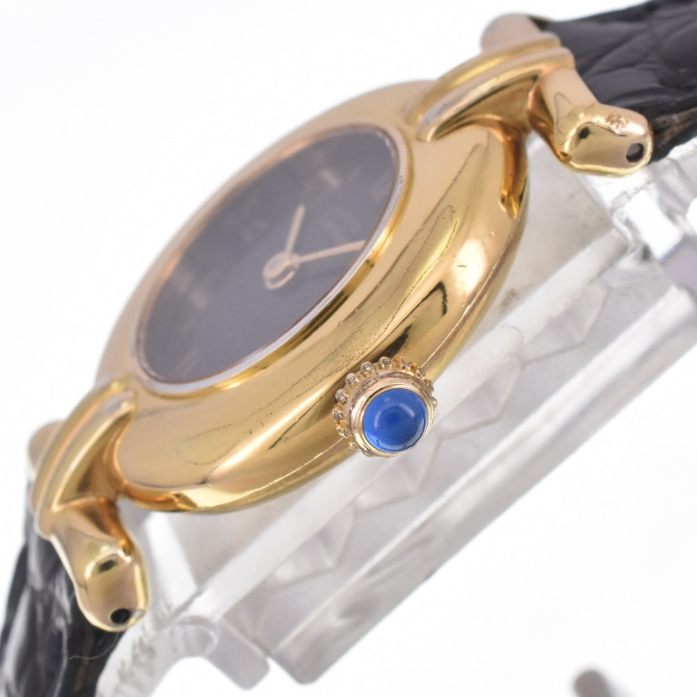 CARTIER Must Collize Vermeil 590002 SV925 (Gold Plated) / Leather black Dial Quartz Ladies
 Watch G#142329