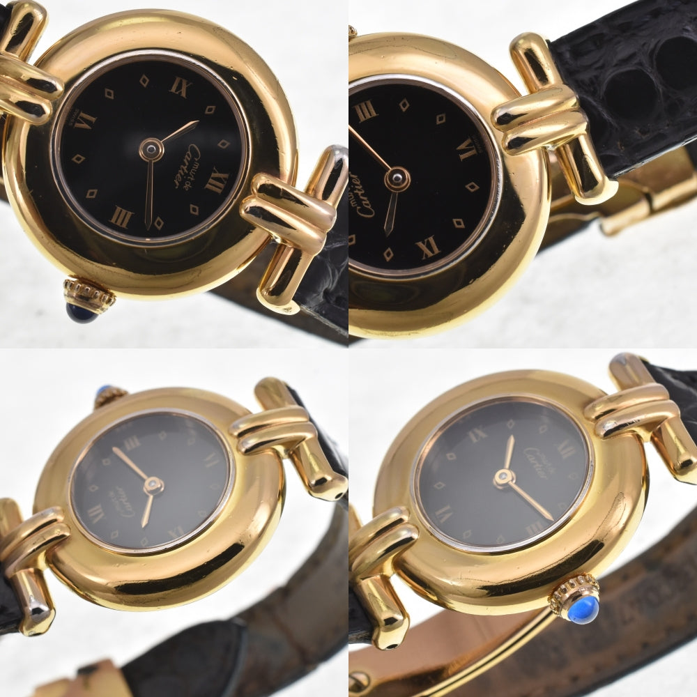 CARTIER Must Collize Vermeil 590002 SV925 (Gold Plated) / Leather black Dial Quartz Ladies
 Watch G#142329