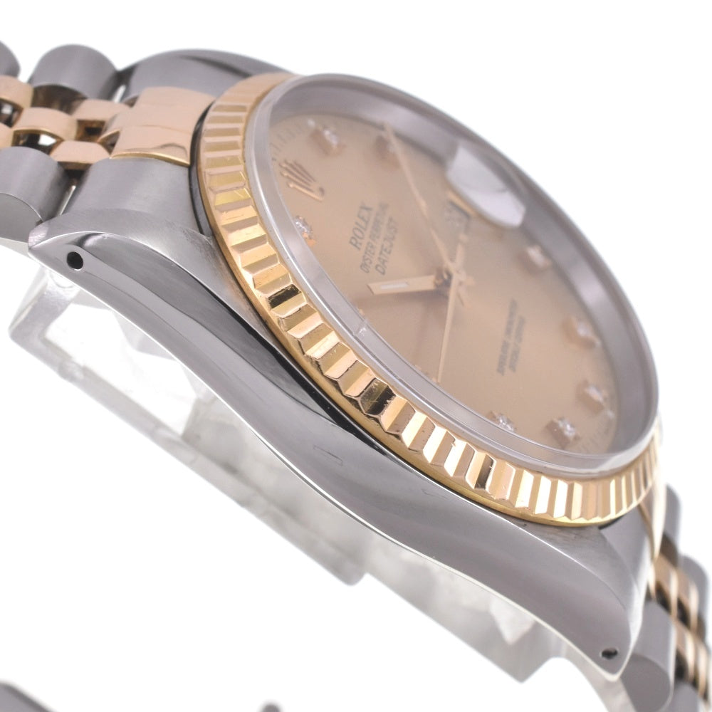 ROLEX DATEJUST 10P Diamond Stainless Steel/Yellow Gold 16233G Cal.3135 gold Dial Automatic Men's
 Watch H#142437