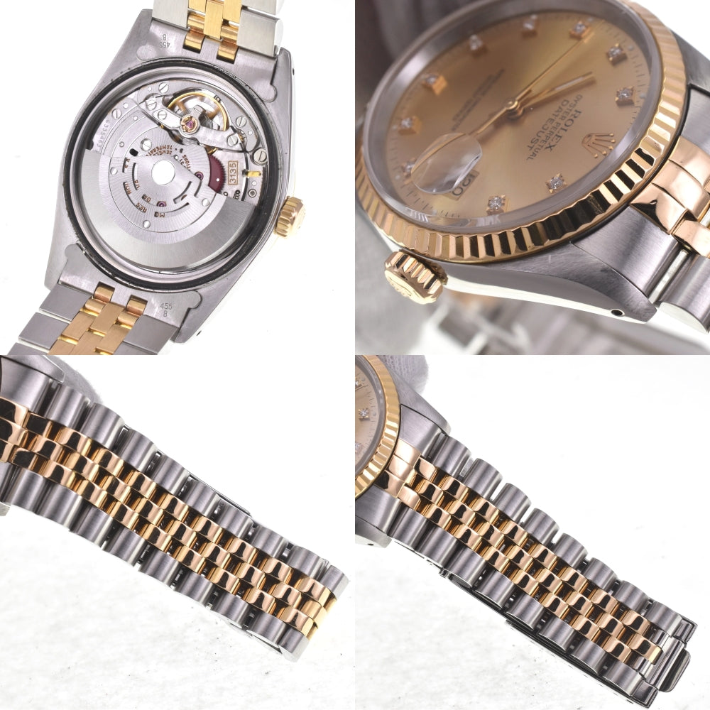 ROLEX DATEJUST 10P Diamond Stainless Steel/Yellow Gold 16233G Cal.3135 gold Dial Automatic Men's
 Watch H#142437