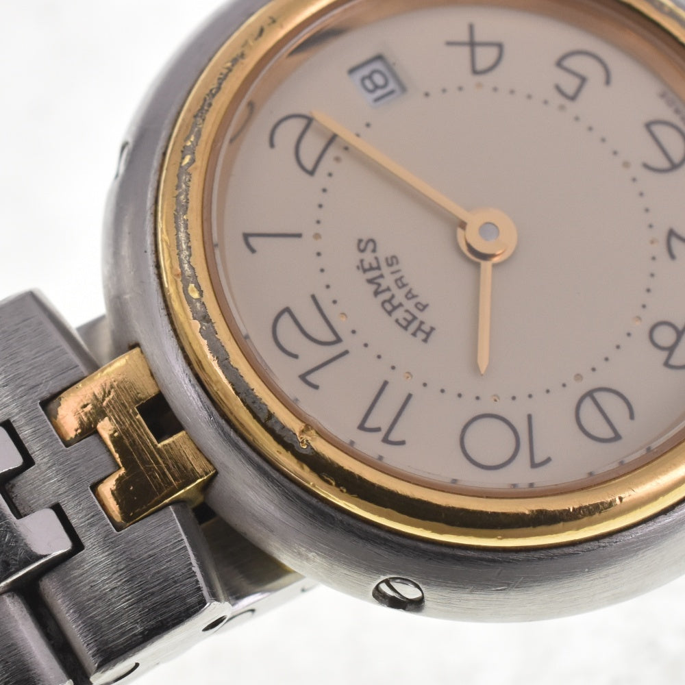 HERMES profile Date Stainless Steel/Gold Plated Ivory Dial Quartz Ladies
 Watch I#142503