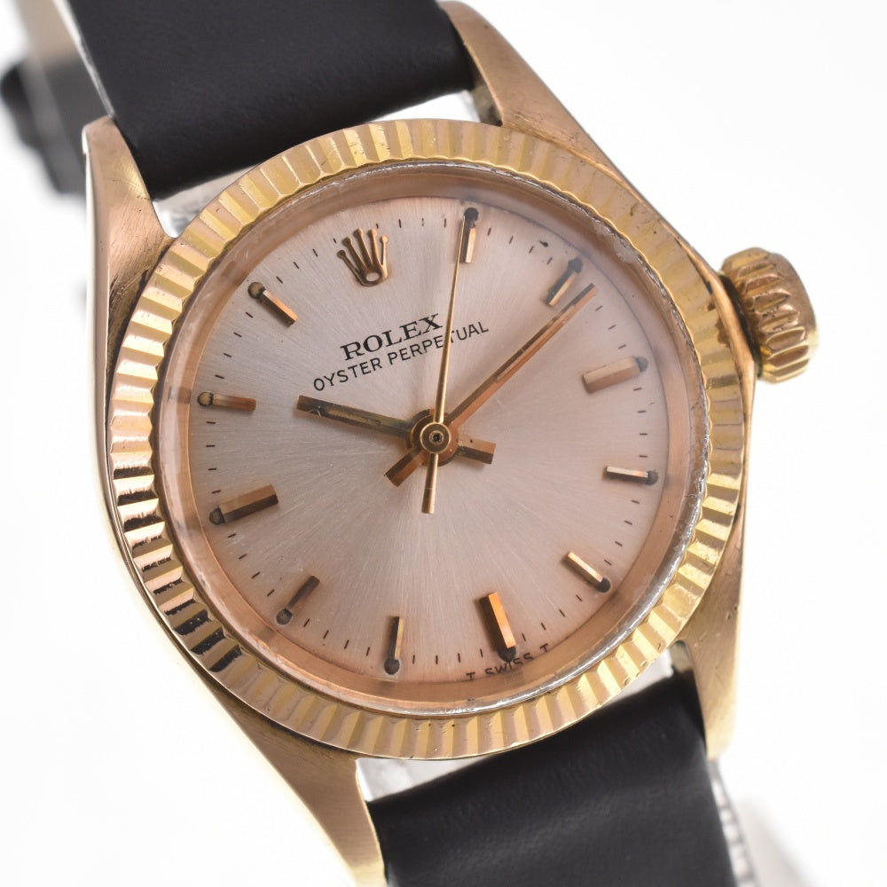 ROLEX Oyster perpetual 6619 Cal.1160 K18YG/Leather Champagne Dial Automatic Ladies
 Watch J#142513