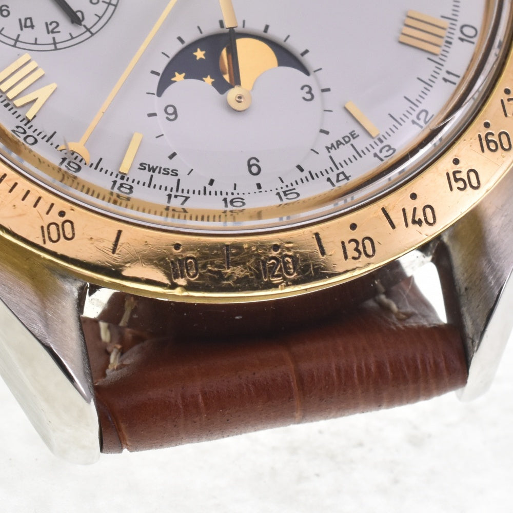 OMEGA Speedmaster 3336.20 Triple calendar moon phase chronograph K18Bezel white Dial Automatic Men's
 Watch I#142543