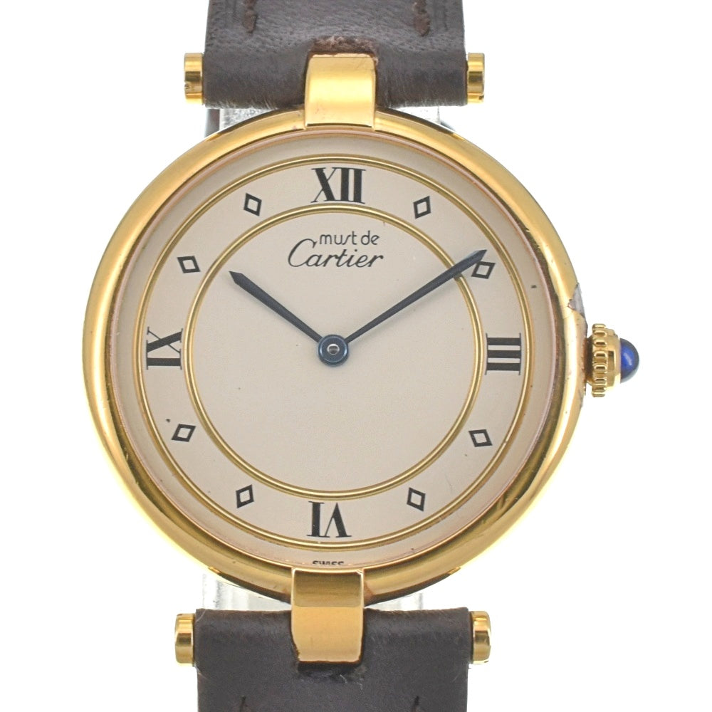 with paper CARTIER Must Vermeille 590003 SV25(Gold Plated)/Leather Ivory Dial Quartz Men's
 Watch J#142545