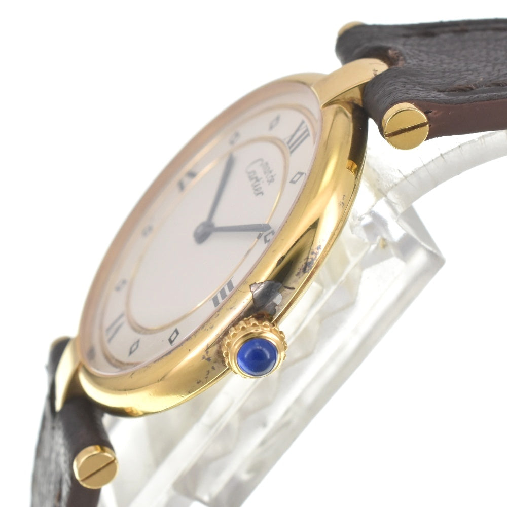 with paper CARTIER Must Vermeille 590003 SV25(Gold Plated)/Leather Ivory Dial Quartz Men's
 Watch J#142545