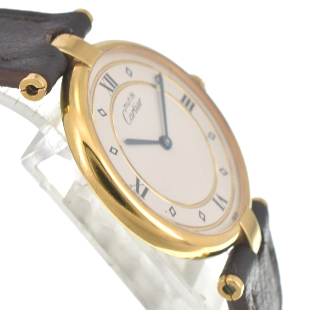 with paper CARTIER Must Vermeille 590003 SV25(Gold Plated)/Leather Ivory Dial Quartz Men's
 Watch J#142545