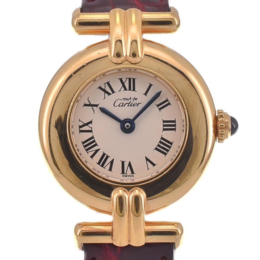 CARTIER Must Coris W1000653 SV925 (Gold Plated) / Leather Ivory Dial Quartz Ladies
 Watch I#142561