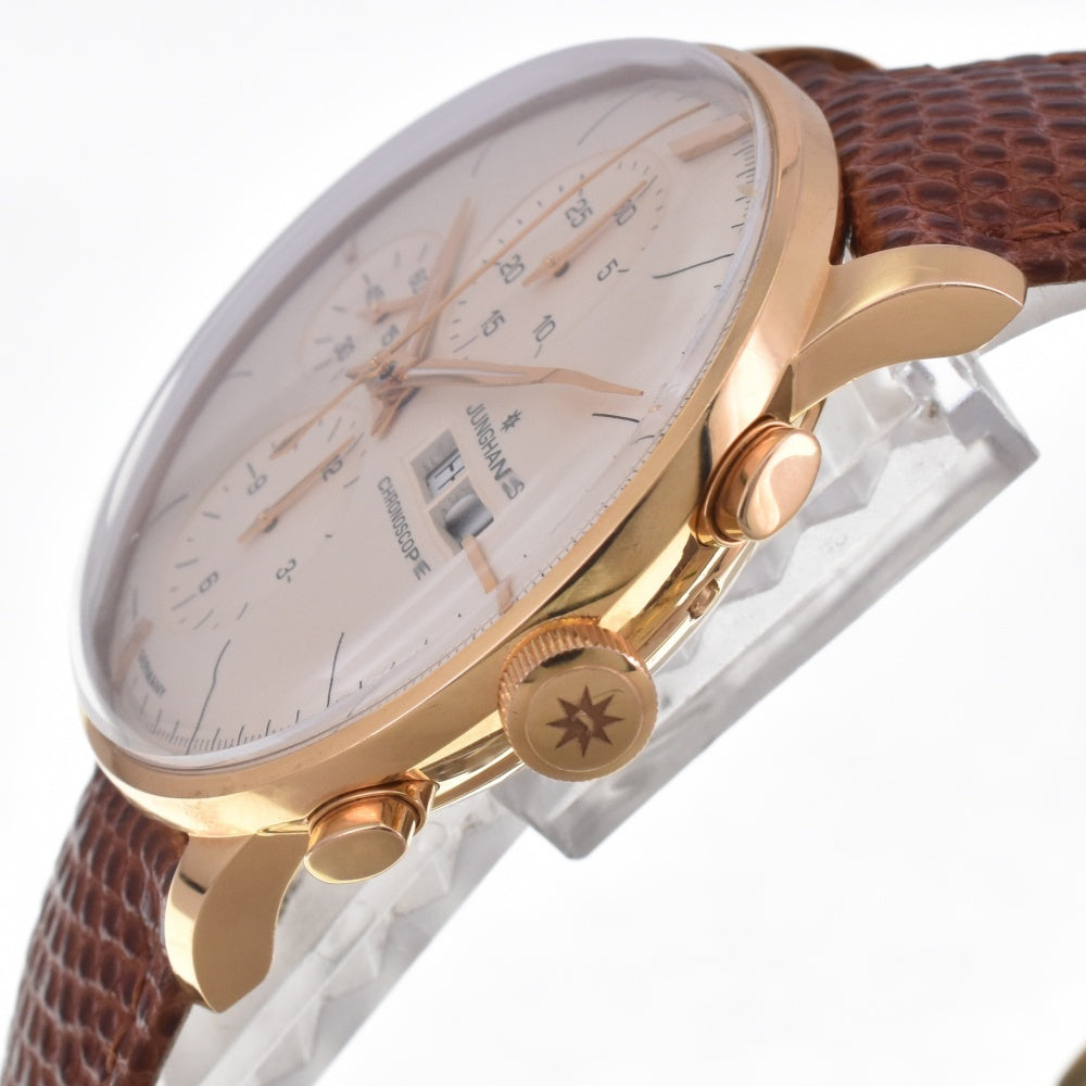 with paper JUNGHANS Meister chronoscope 027/9200.00 Day-Date K18RG/Leather Limited to 151 pieces Silver Dial Automatic Men's
 Watch H#142580