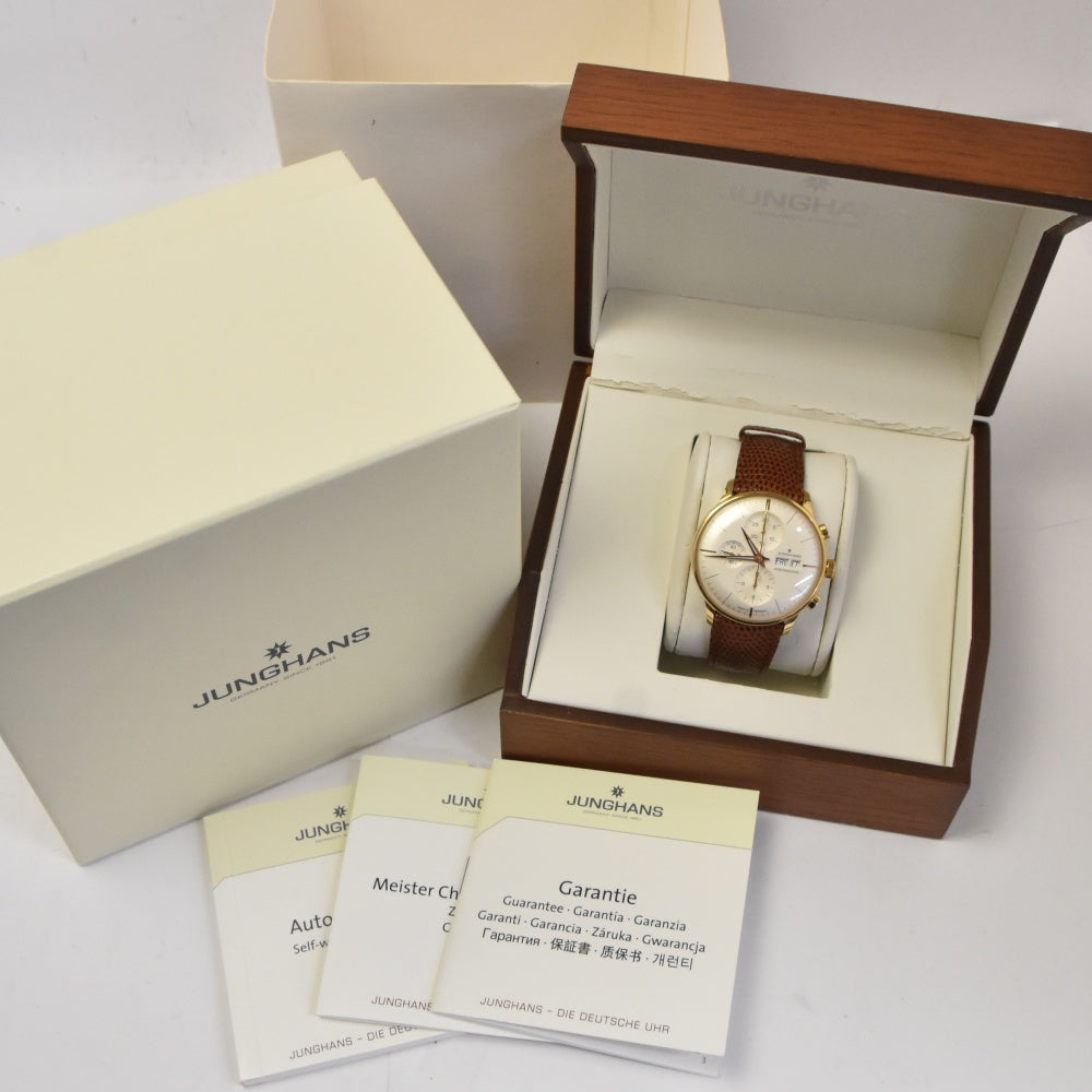 with paper JUNGHANS Meister chronoscope 027/9200.00 Day-Date K18RG/Leather Limited to 151 pieces Silver Dial Automatic Men's
 Watch H#142580