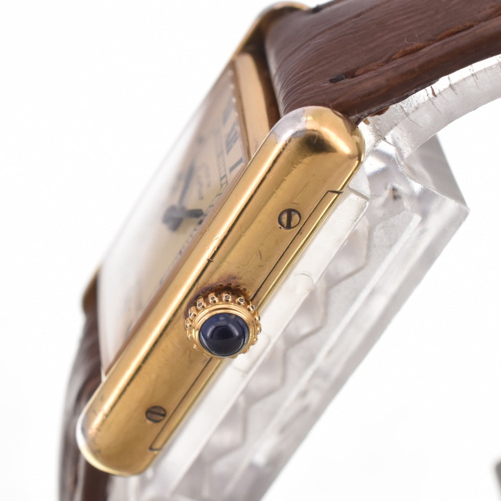 CARTIER Must tank Vermeille SV925 (Gold Plated) / Leather Ivory Dial Quartz Ladies
 Watch J#142596