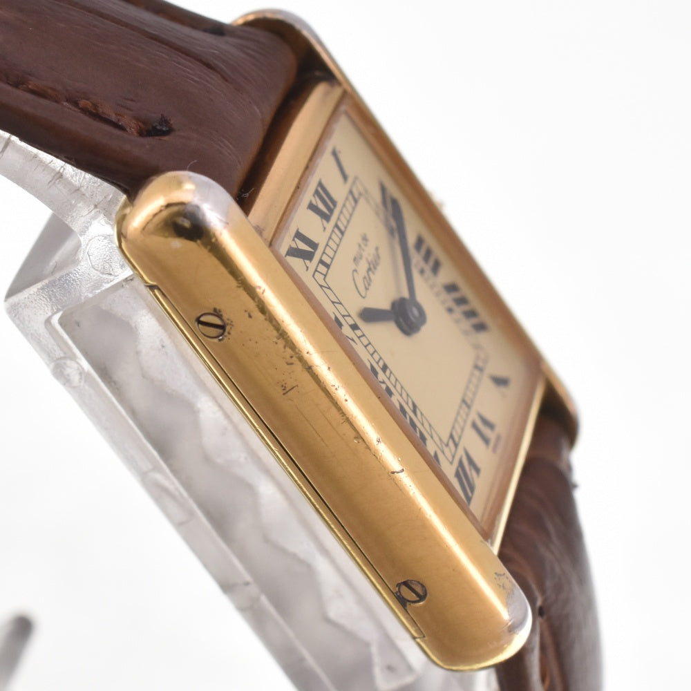 CARTIER Must tank Vermeille SV925 (Gold Plated) / Leather Ivory Dial Quartz Ladies
 Watch J#142596