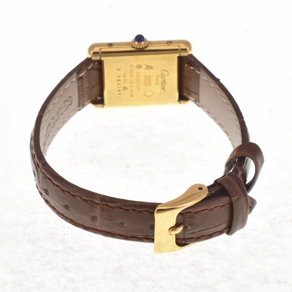 CARTIER Must tank Vermeille SV925 (Gold Plated) / Leather Ivory Dial Quartz Ladies
 Watch J#142596