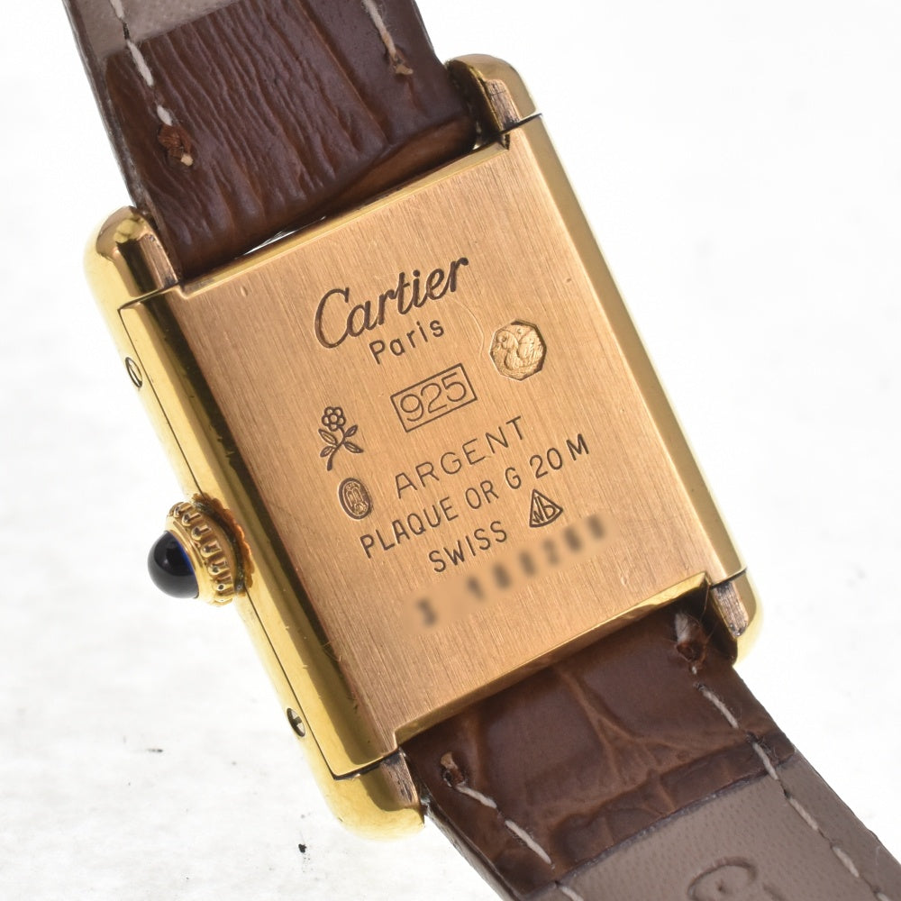 CARTIER Must tank Vermeille SV925 (Gold Plated) / Leather Ivory Dial Quartz Ladies
 Watch J#142596