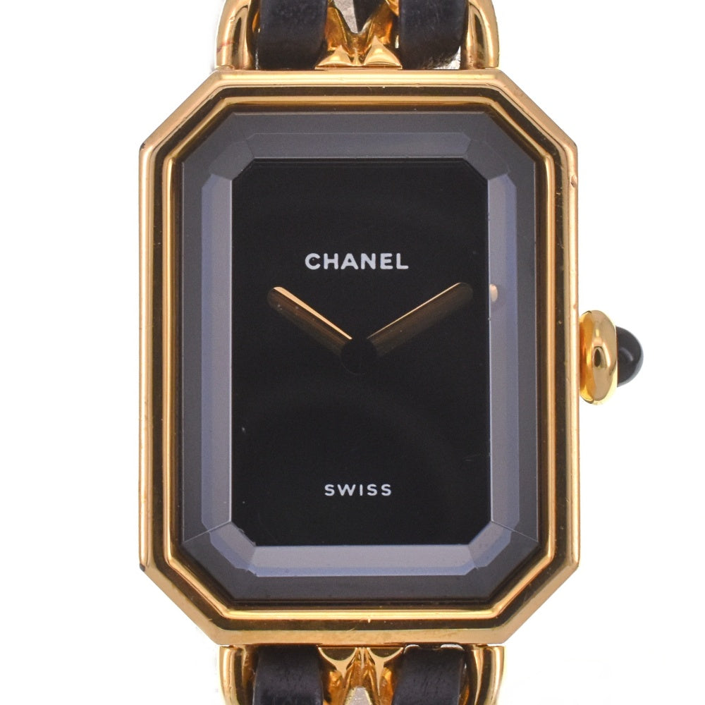 CHANEL Premiere M H0001 Gold Plated / Leather black Dial Quartz Ladies
 Watch I#142653
