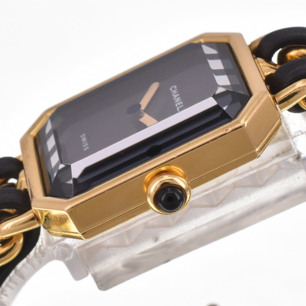 CHANEL Premiere M H0001 Gold Plated / Leather black Dial Quartz Ladies
 Watch I#142653