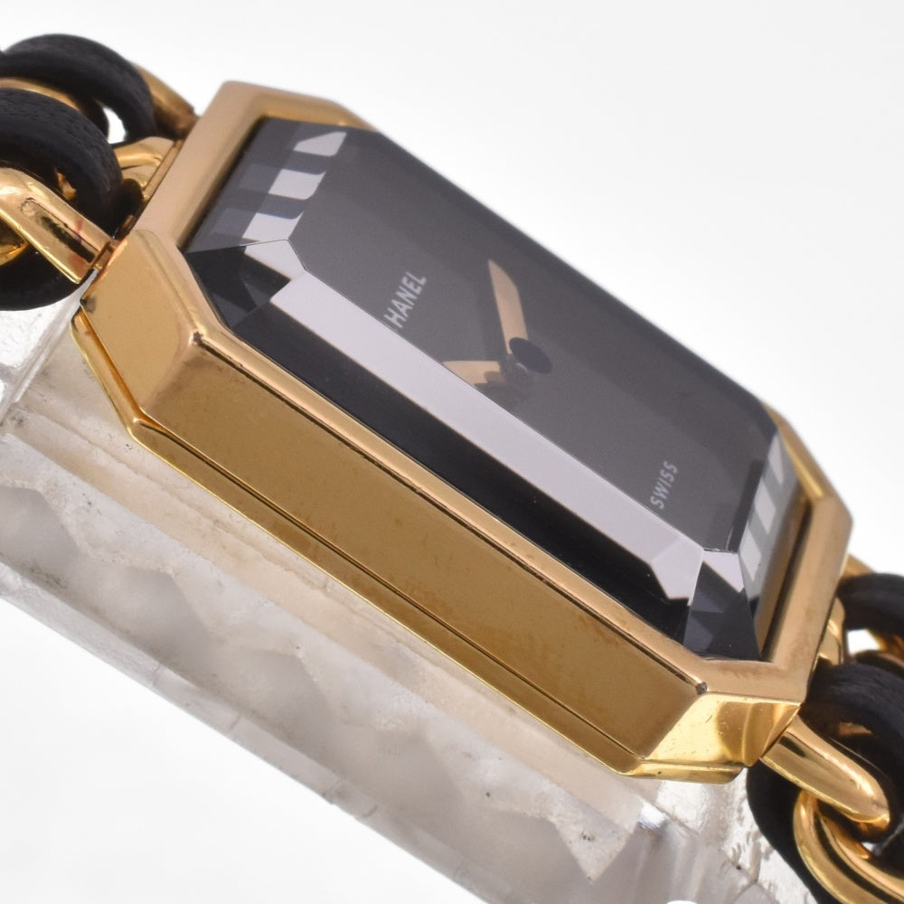 CHANEL Premiere M H0001 Gold Plated / Leather black Dial Quartz Ladies
 Watch I#142653