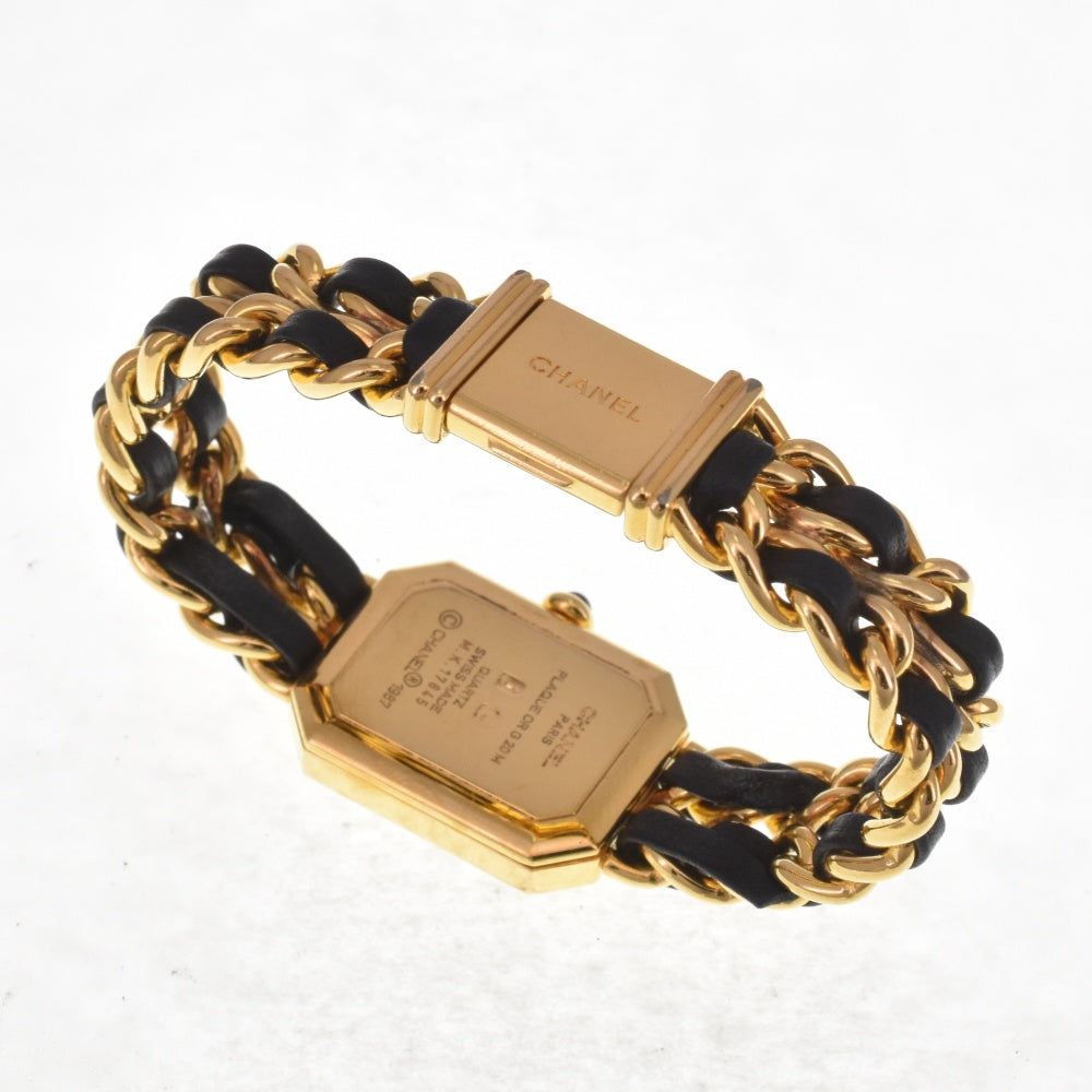CHANEL Premiere M H0001 Gold Plated / Leather black Dial Quartz Ladies
 Watch I#142653