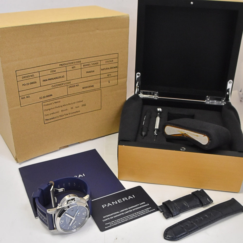 with paper PANERAI Luminor Bitempo GMT PAM01361 Power reserve date blue Dial Automatic Men's
 Watch I#142658