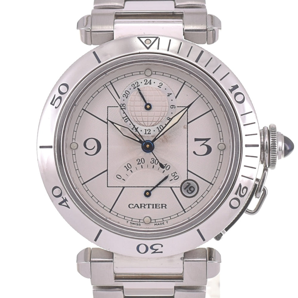 CARTIER Pasha W31037H3 GMT power reserve date Silver Dial Automatic Men's
 Watch I#142661