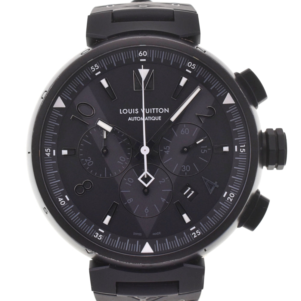 with paper LOUIS VUITTON Tambour all black Q1A62 Chronograph black Dial Automatic Men's
 Watch I#142681