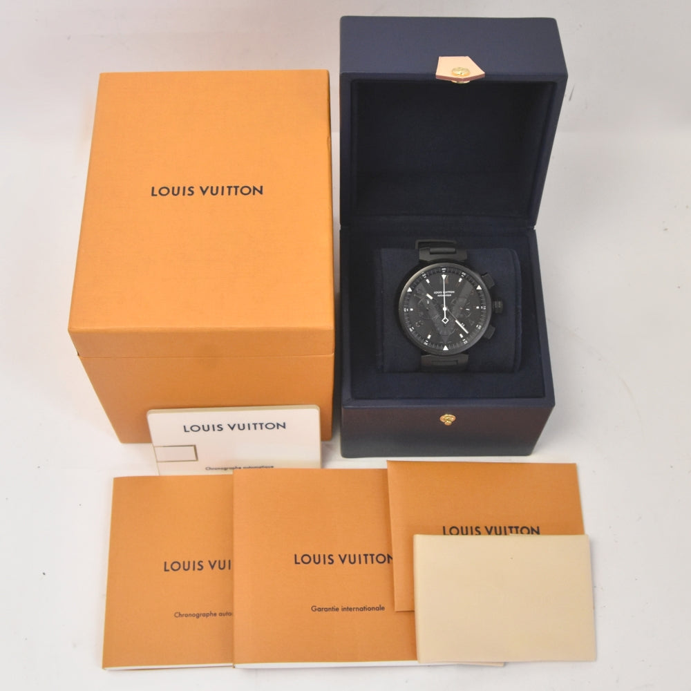 with paper LOUIS VUITTON Tambour all black Q1A62 Chronograph black Dial Automatic Men's
 Watch I#142681