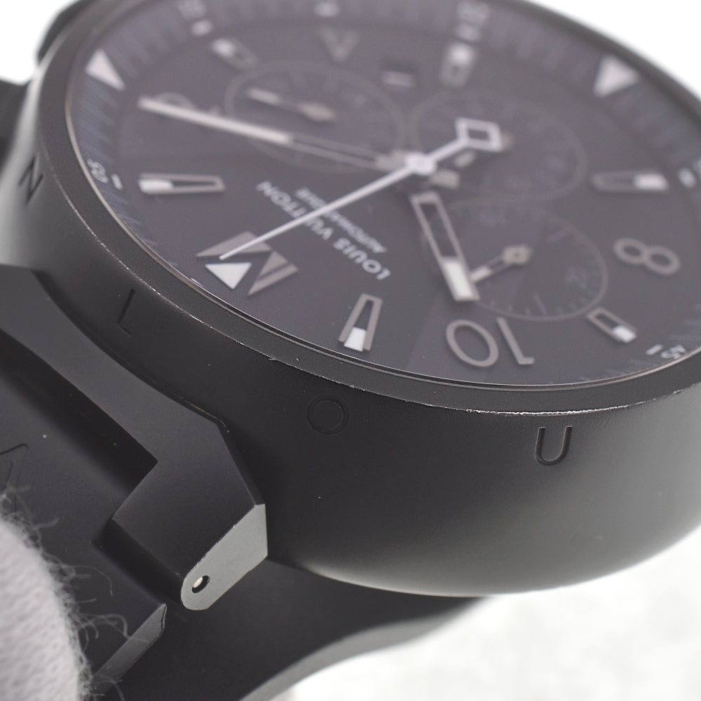 with paper LOUIS VUITTON Tambour all black Q1A62 Chronograph black Dial Automatic Men's
 Watch I#142681