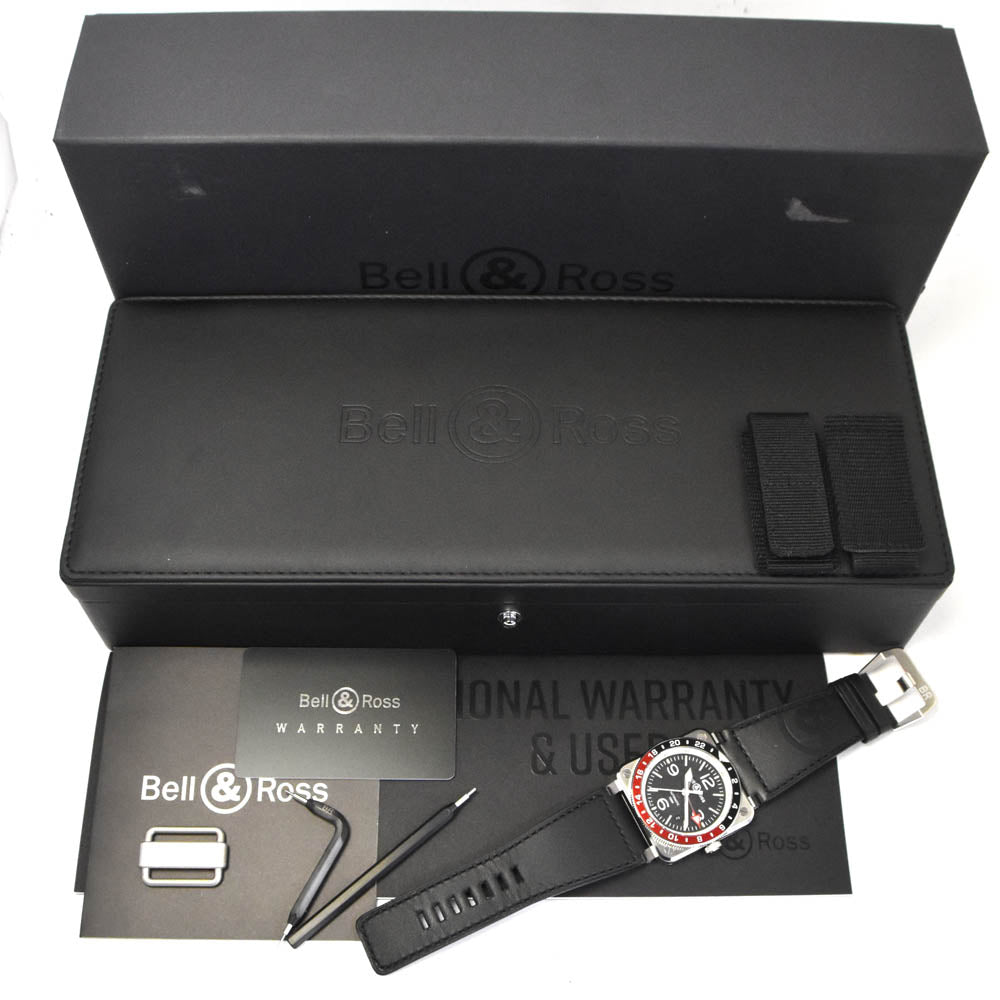 with paper Bell＆Ross BR03 GMT BLACK BR0393-BL-ST/SCA Stainless Steel / Rubber black Dial Automatic Men's
 Watch J#142682