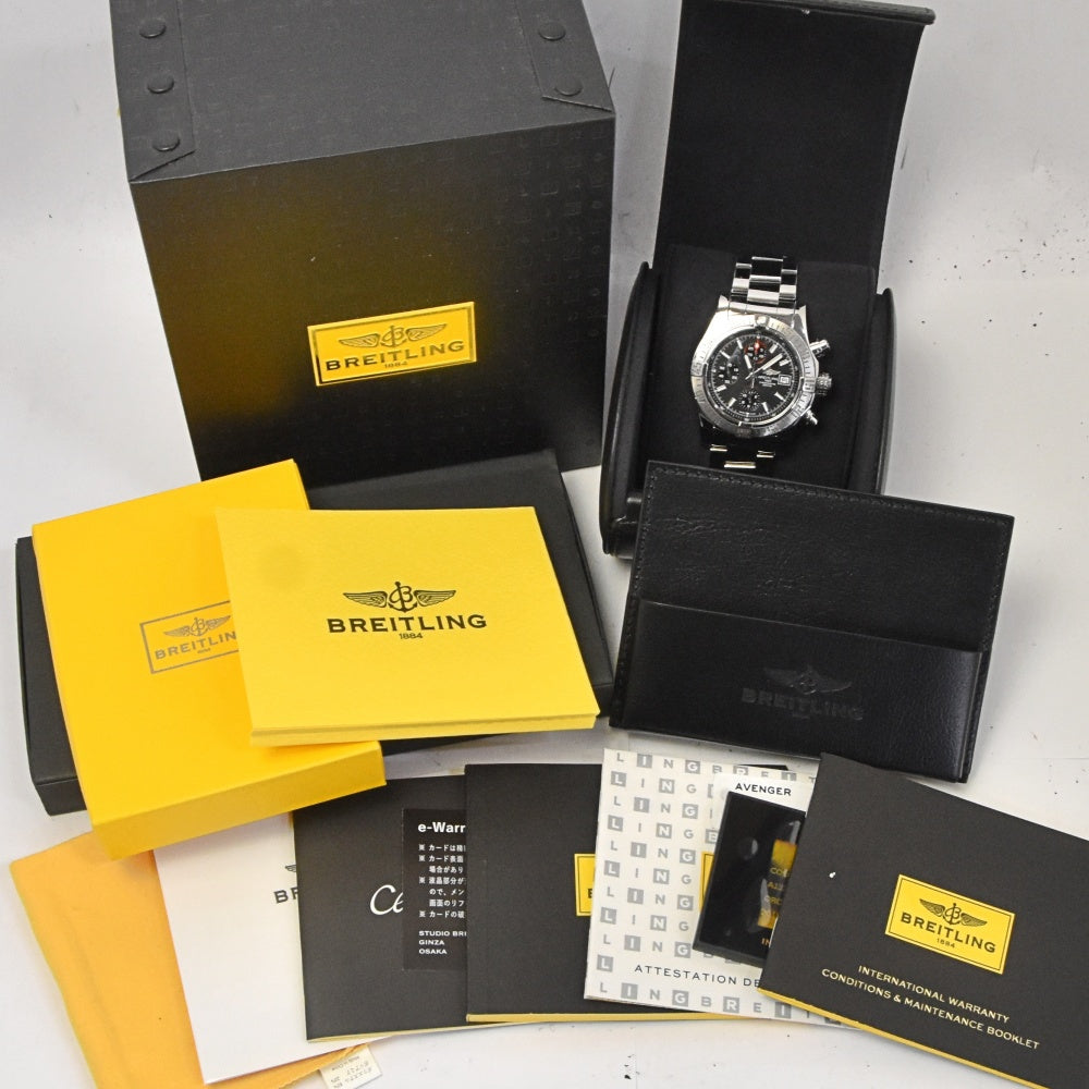 with paper BREITLING Avenger II A13381 Chronograph Date black Dial Automatic Men's
 Watch J#142696