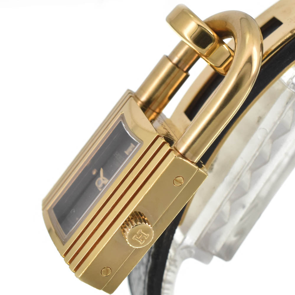 with paper HERMES Kelly watch Gold Plated / Leather black Dial Quartz Ladies
 Watch J#142730