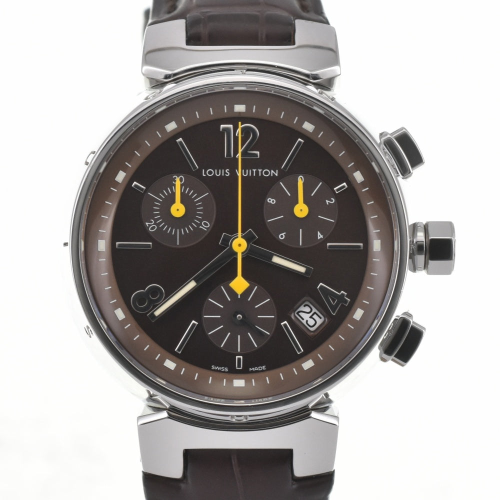 with paper LOUIS VUITTON Tambour Q1321 Chronograph Date Brown Dial Quartz Ladies
 Watch J#142757