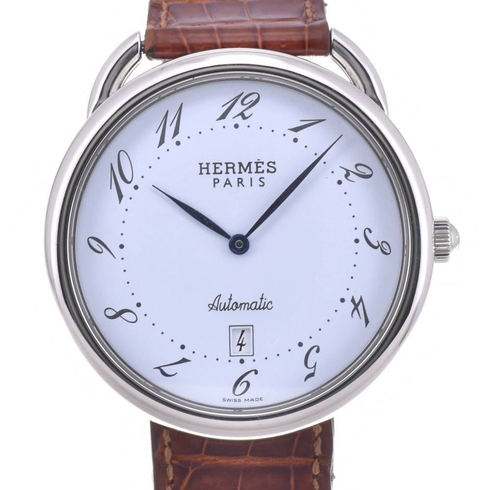 HERMES Arceau AR4.810 Date Stainless Steel Leather white Dial Automatic Men's
 Watch K#142861